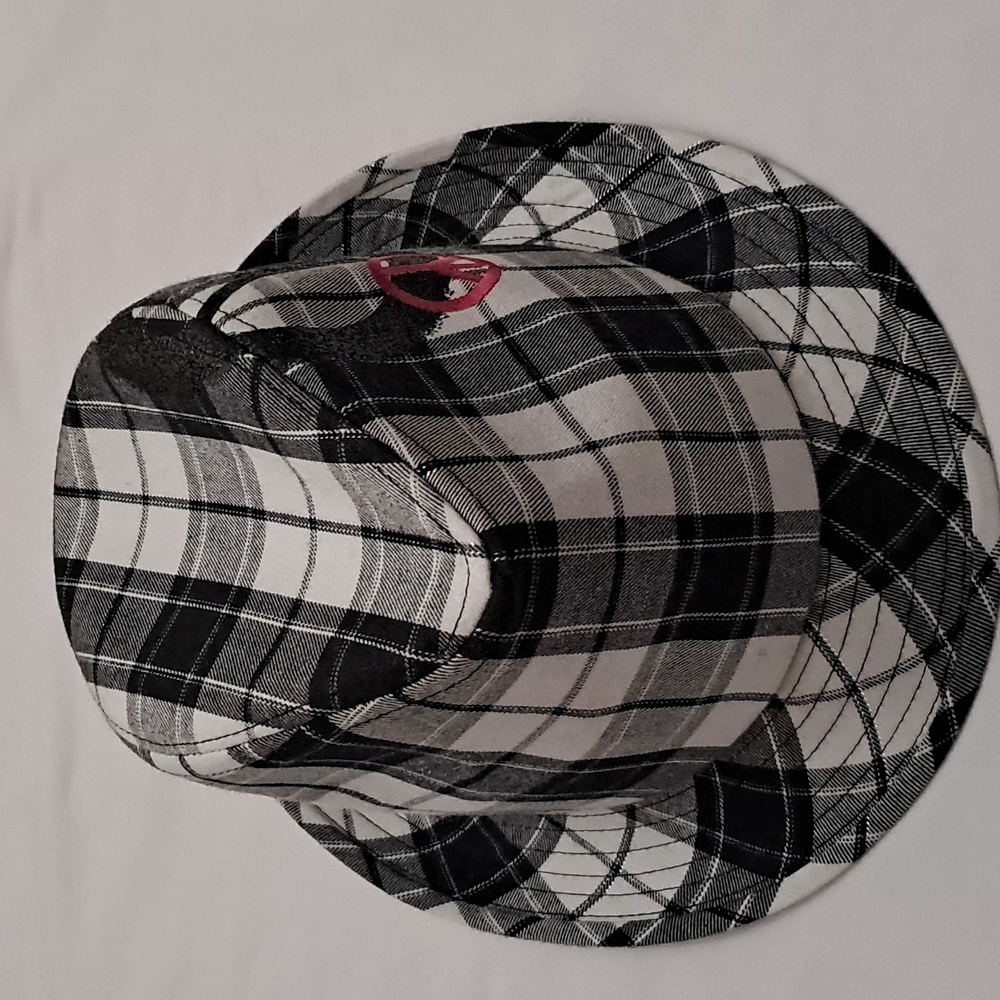 Justice Girls One Size Plaid Bucket Hat with Embroidered and Glitter Peace Sign